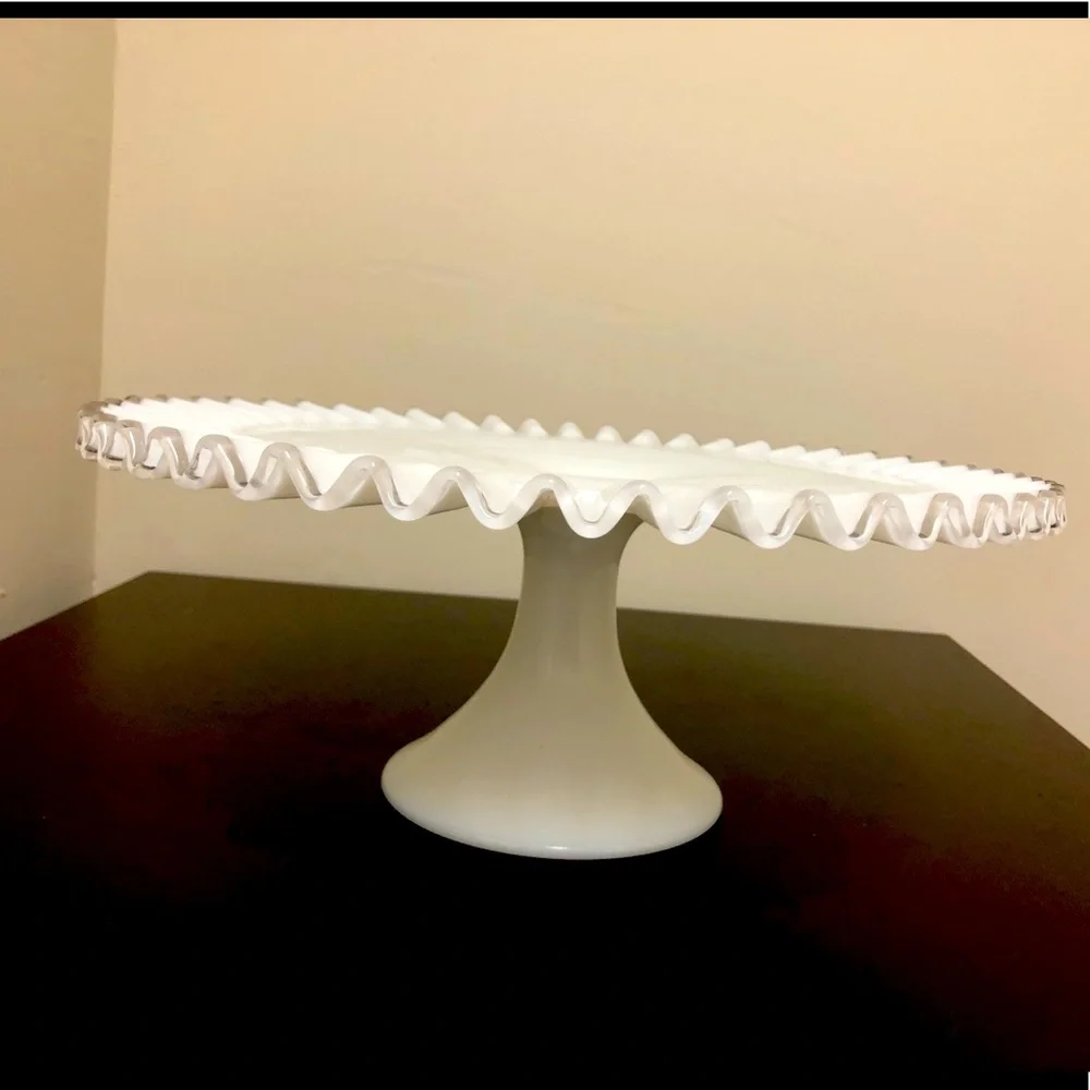 Fenton White Cake Stand with Ruffled Edge - Picture 1 of 2